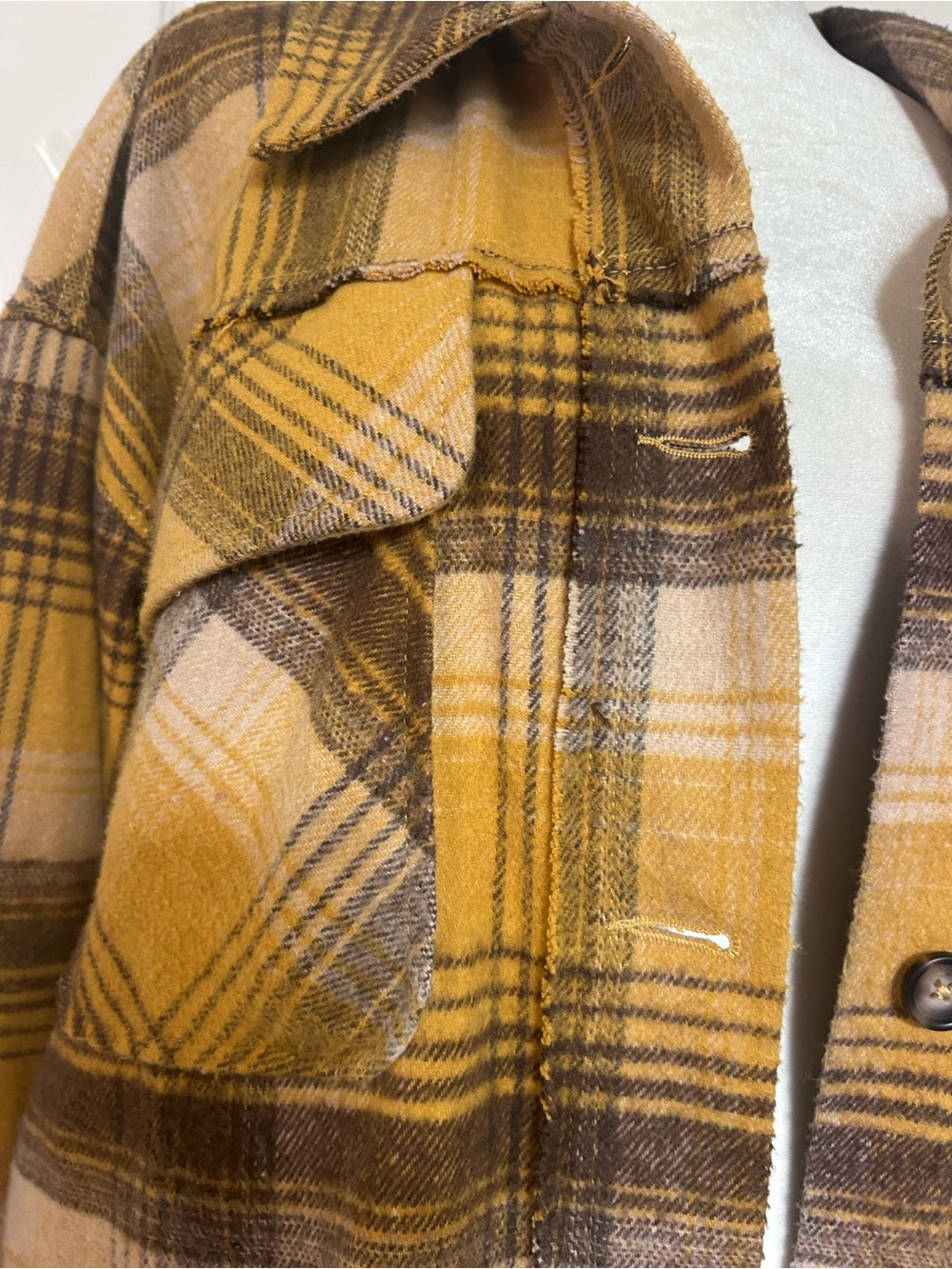 Democracy Women’s Mustard Yellow & Brown Plaid Button-Front Shirt Size Large - Picture 9 of 10